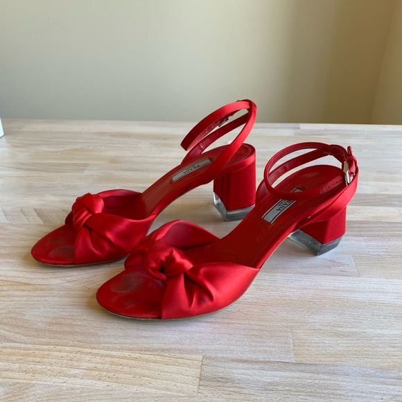 Prada Shoes - Red Prada Satin Ankle Strap Sandals 2019 Runway